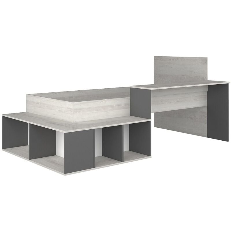Vente-unique - Lit combiné 90 x 200 cm avec rangements et bureau - Coloris : Naturel et anthracite - rigali