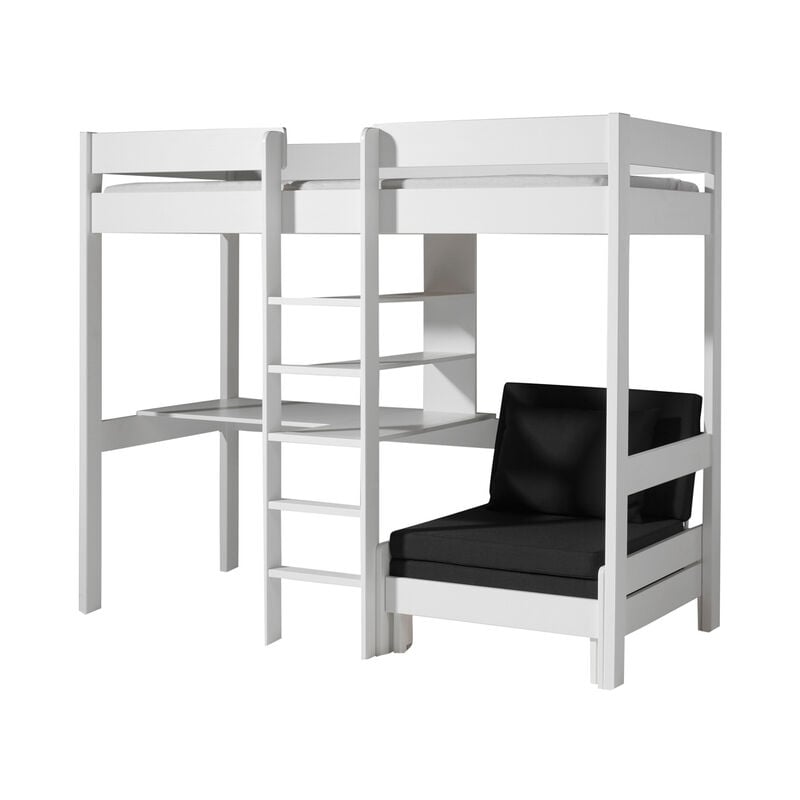 Les Tendances - Lit Mezzanine 90x200 Sommier Inclus avec Fauteuil Vipack Pino - Blanc