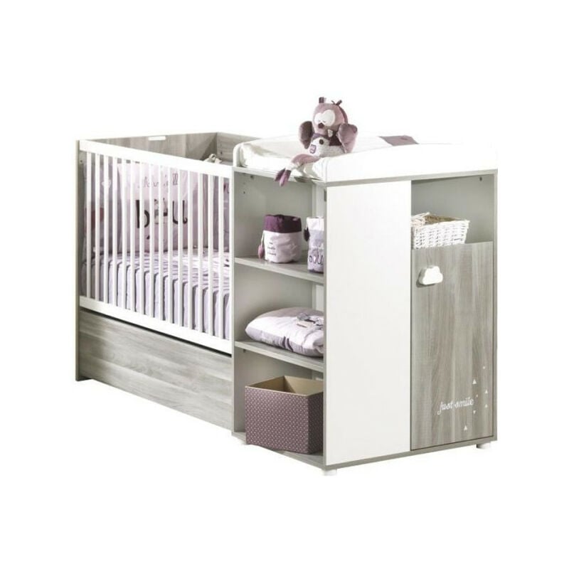 Sauthon - Lit Combiné - 120x60cm - Evolutif en 90x190cm - Babyprice Smile - Chene silex