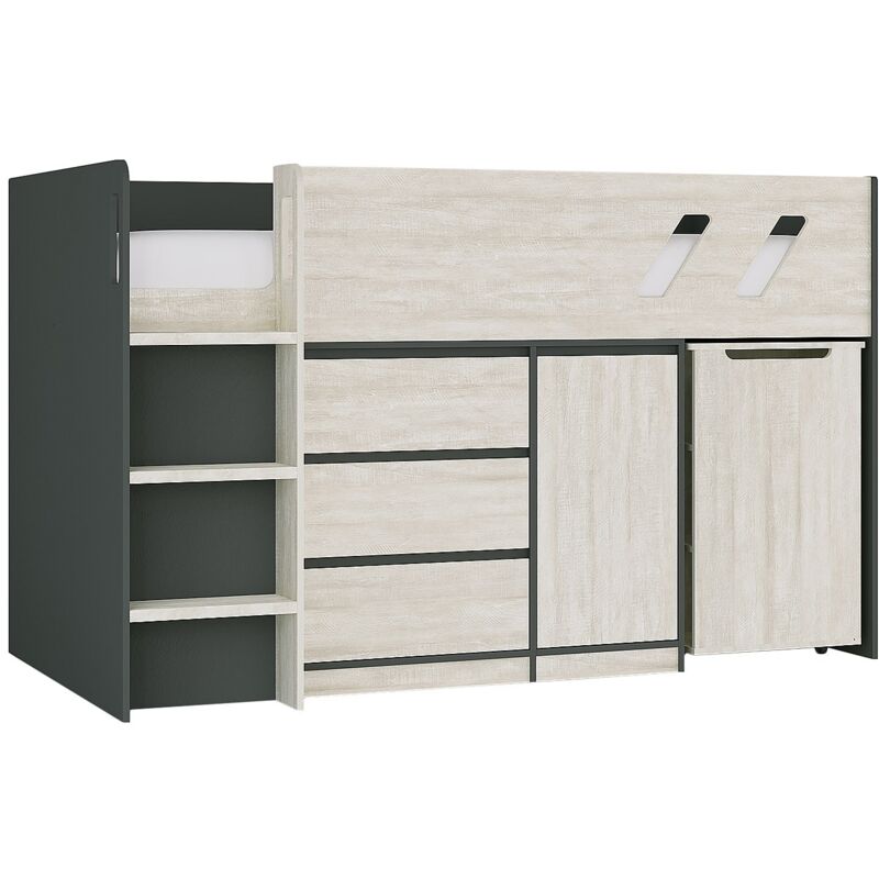 Vente-unique - Lit combiné 90 x 190 cm avec bureau et rangements - Coloris : Anthracite et naturel grisé - sagiti
