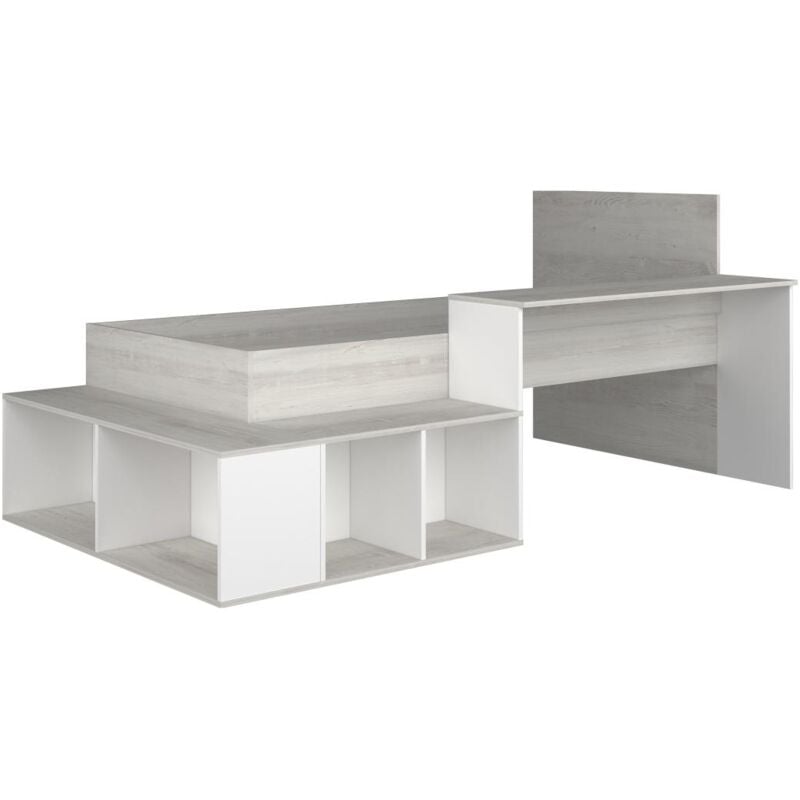 Vente-unique - Lit combiné 90 x 200 cm avec rangements et bureau - Coloris : Naturel et Blanc - rigali