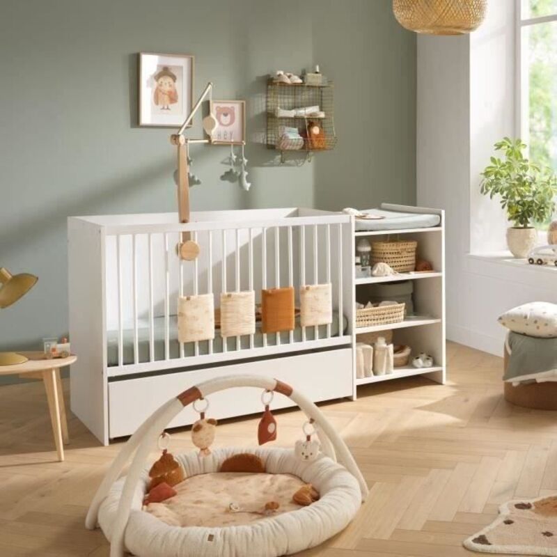 Baby Price - Lit combiné first 120x60 cm - Evolutif en 90x190 cm - Avec étagere - Décor blanc