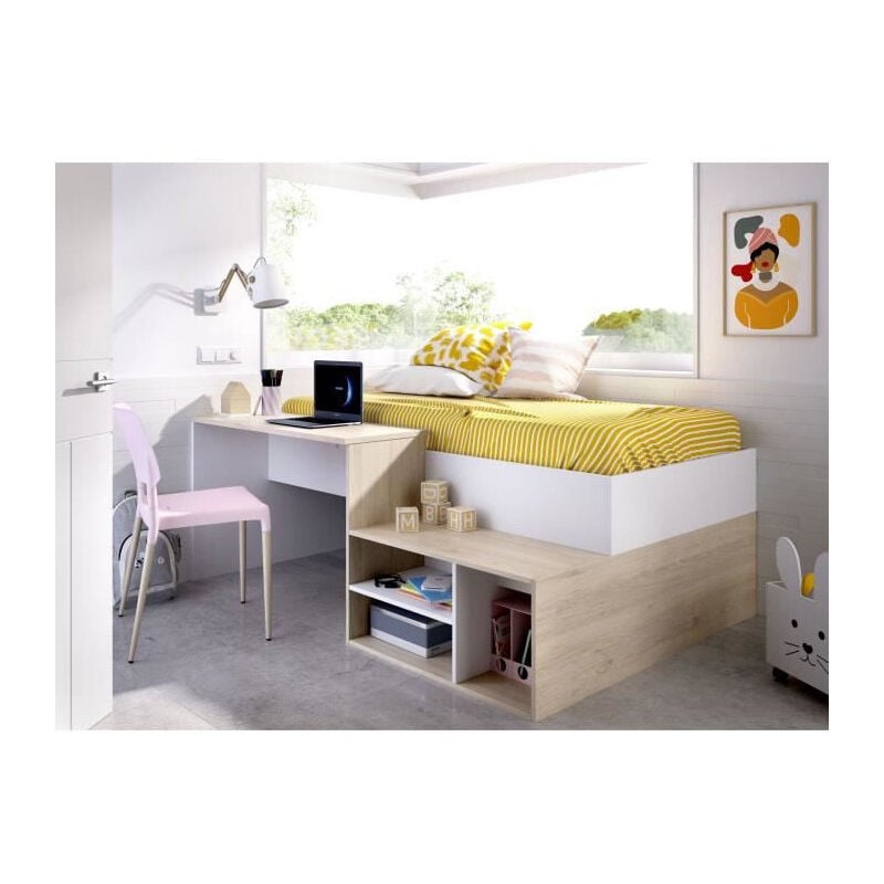 Les Tendances - Lit combine enfant - Chene naturel et blanc - 90x190 cm - kric