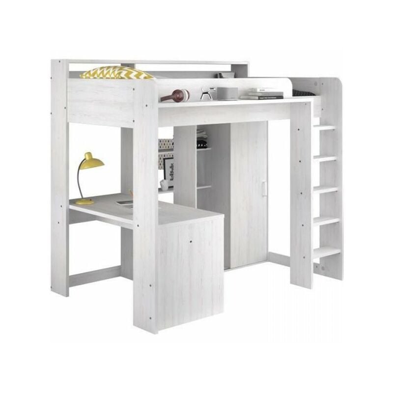 Parisot - Lit combiné mezzanine enfant Lena - Pin Petterson - Sommier inclus - 90 x 200 cm