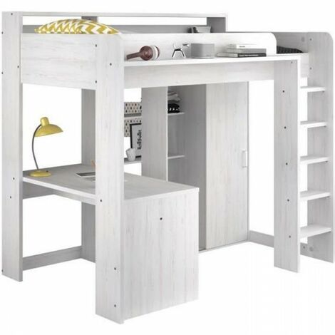 Lit combiné mezzanine enfant – Structure en panneau de particules – Sommier inclus – Matelas 90 x 200 cm – Optimise l'espace – Parisot