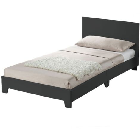 Lit complet simpli 90x190 cm – Simili cuir gris – Hauteur 87 cm – Compatible avec matelas standard – Montage facile – Meubler Design