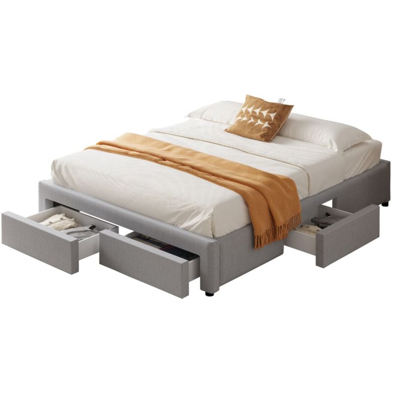 Sacramento - Lit contemporain à tiroirs - 140x190 - gris