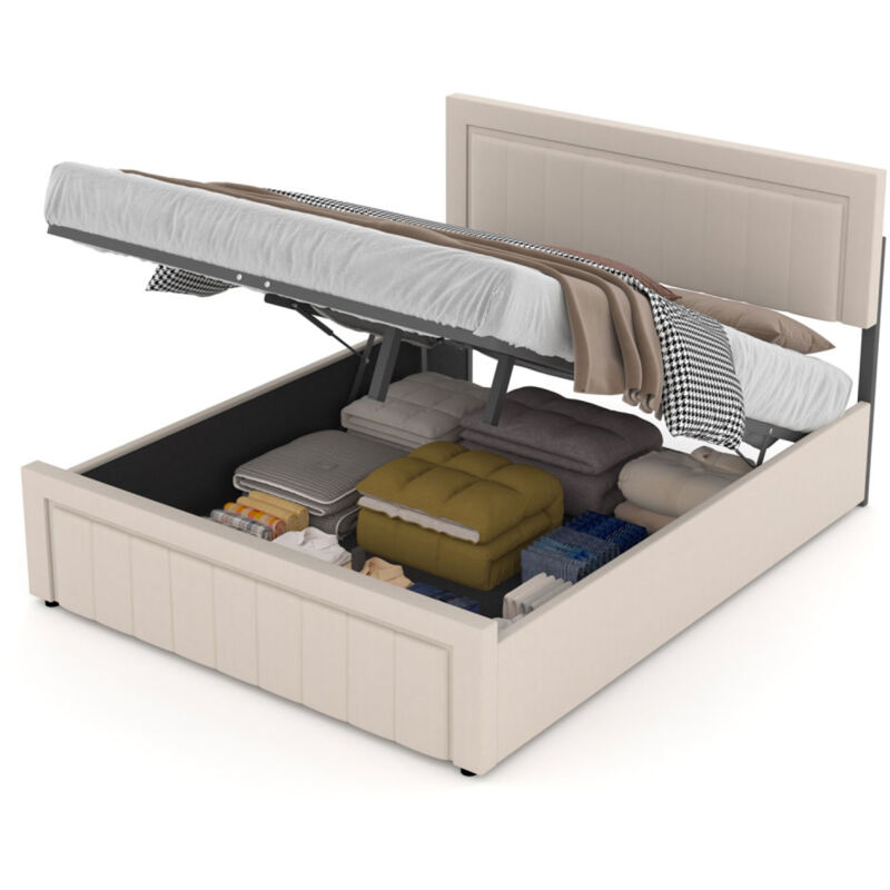 Lit coffre 140x190cm en velours beige NASHVILLE