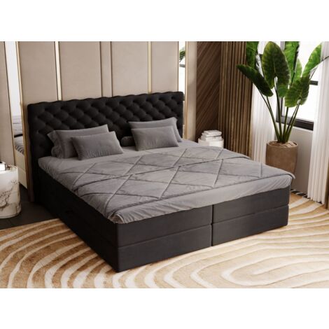 Lit continental Bergamo avec rangement 140 x 200 double, velours, noir