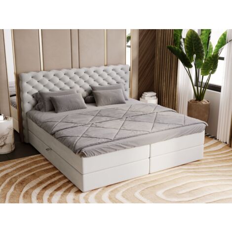 Lit continental Bergamo avec rangement 180 x 200 double, velours, gris clair