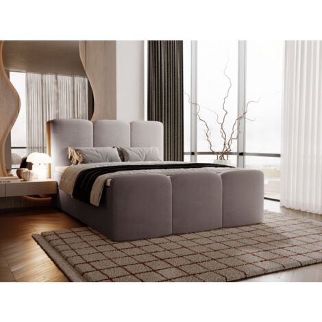 Lit continental Campi avec rangement 140 x 200 double, velours, gris