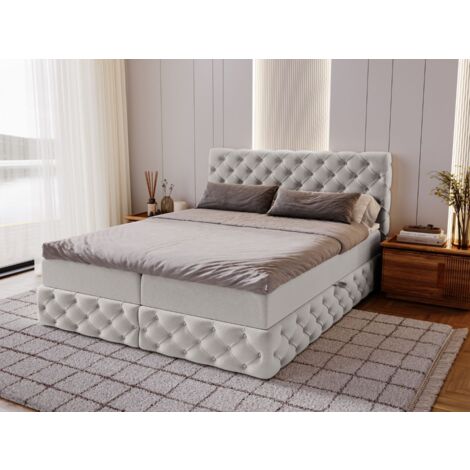 Lit continental Canolo avec rangement 140 x 200 double, velours, gris clair