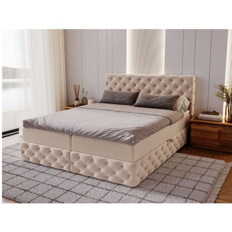 Lit continental Canolo avec rangement 160 x 200 double, velours, beige