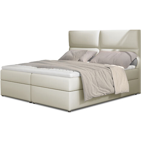 Lit continental capitonné simili cuir beige clair Weber-160x200