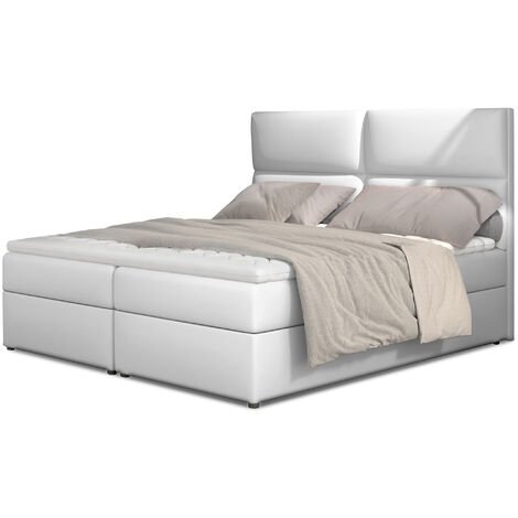 Lit continental capitonné simili cuir blanc Weber-180x200
