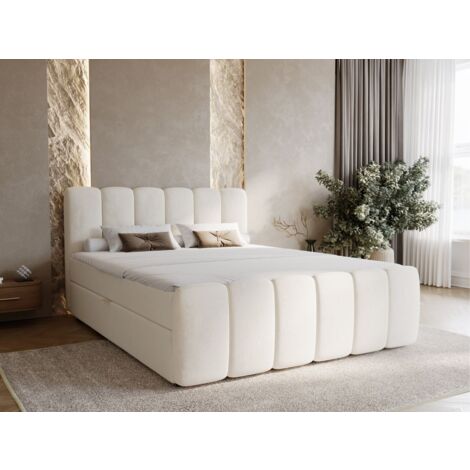 Lit continental Cloud avec rangement 140 x 200 double , velours, crème