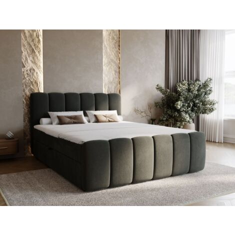 Lit continental Cloud avec rangement 160 x 200 double, velours, gris