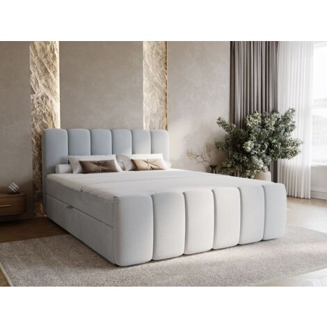 Lit continental Cloud avec rangement 180 x 200 double, velours, gris clair