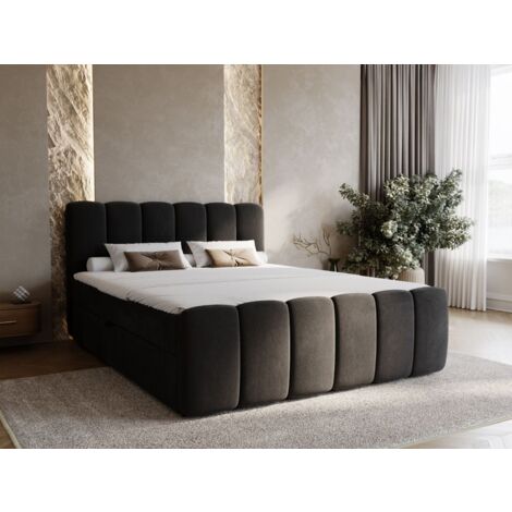 Lit continental Cloud avec rangement 200 x 200 double, velours, noir
