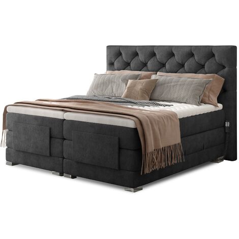 Lit continental électrique tissu anthracite avec matelas et surmatelas Karmen-90x200
