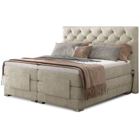 Lit continental électrique tissu beige clair avec matelas et surmatelas Karmen-90x200