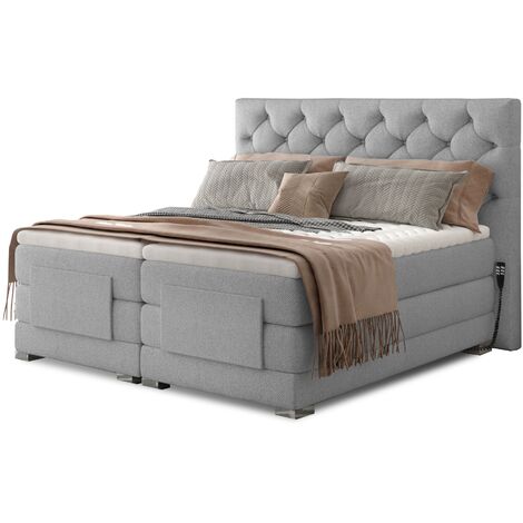 Lit continental électrique tissu gris clair avec matelas et surmatelas Karmen-140x200