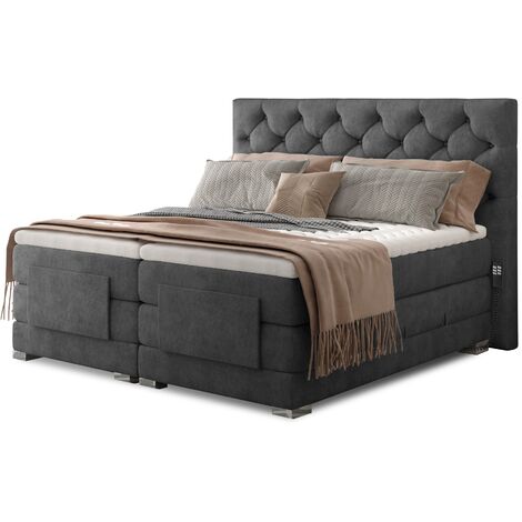 Lit continental électrique tissu gris foncé avec matelas et surmatelas Karmen-90x200