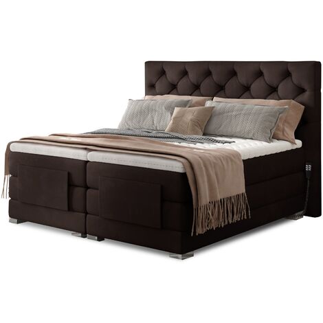 Lit continental électrique velours marron foncé avec matelas et surmatelas Karmen-90x200