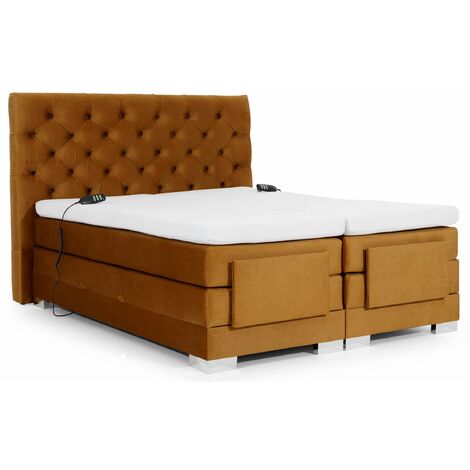 Lit continental électrique velours moutarde avec matelas et surmatelas Karmen-180x200