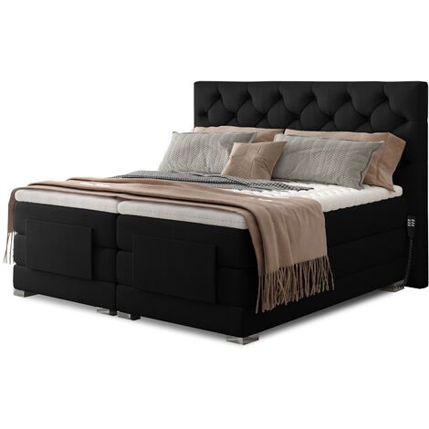 Lit continental électrique velours noir avec matelas et surmatelas Karmen-90x200