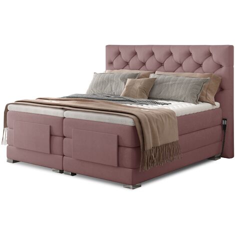 Lit continental électrique velours rose clair avec matelas et surmatelas Karmen-90x200