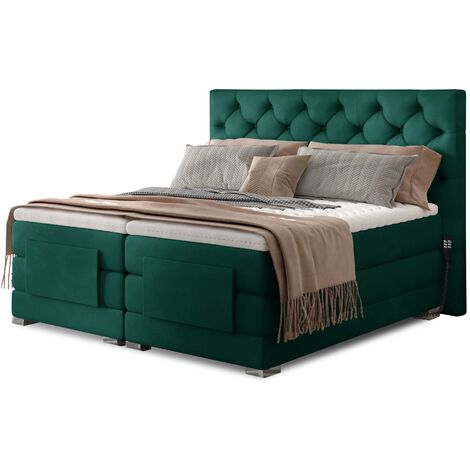 Lit continental électrique velours vert avec matelas et surmatelas Karmen-180x200