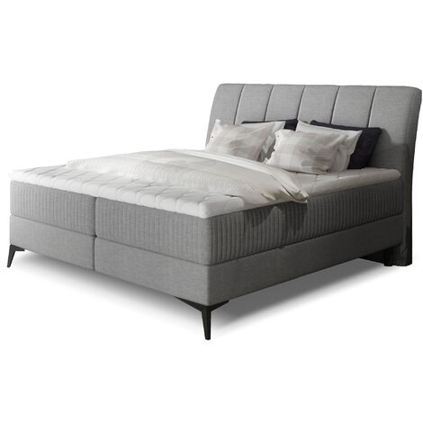 Lit continental moderne avec matelas tissu gris clair Brato-160x200