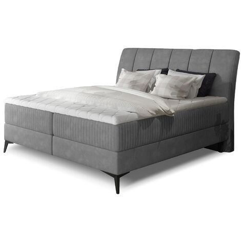 Lit continental moderne avec matelas velours gris Brato-180x200