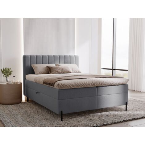 Lit continental Primavera avec rangement 140 x 200 double, velours, gris