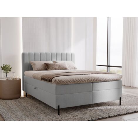 Lit continental Primavera avec rangement 140 x 200 double, velours, gris clair