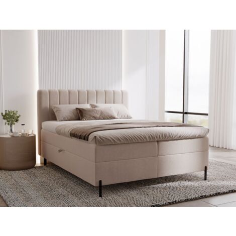 Lit continental Primavera avec rangement 180 x 200 double, velours, beige