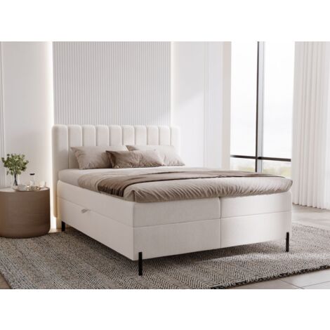 Lit continental Primavera avec rangement 180 x 200 double, velours, crème