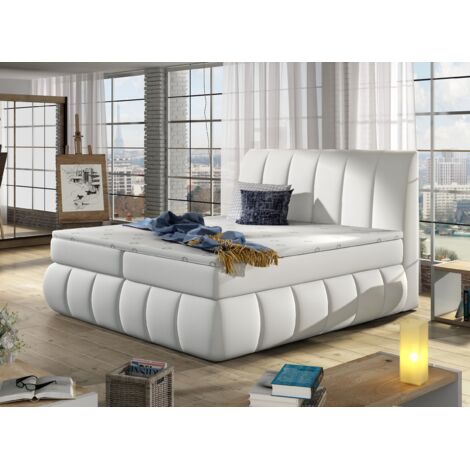 Lit continental simili cuir blanc Florencia-180x200