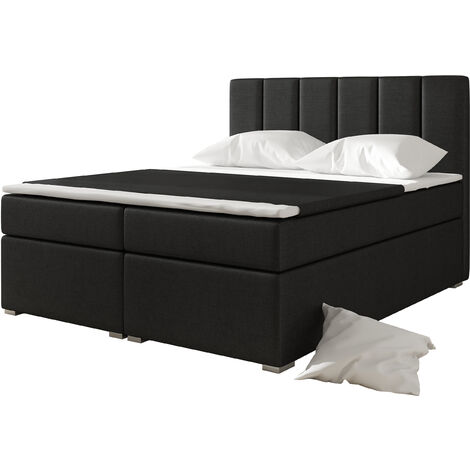 Lit continental simili cuir noir avec matelas et surmatelas Louna-180x200