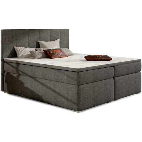 Lit continental tissu gris avec matelas et surmatelas Louna-180x200