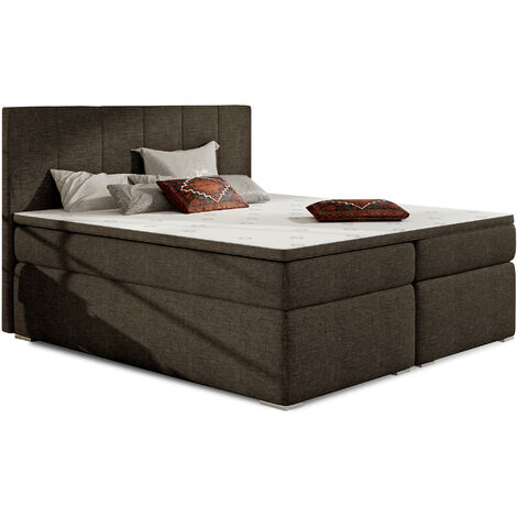Lit continental tissu marron avec matelas et surmatelas Louna-160x200