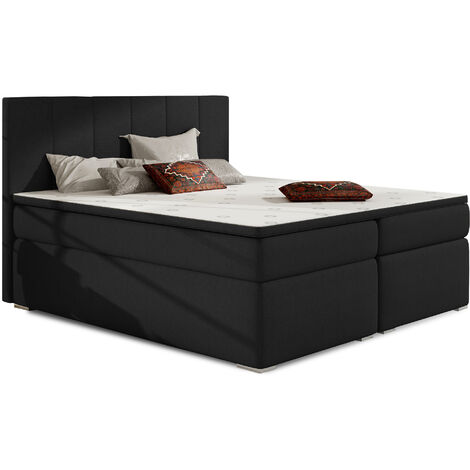 Lit continental tissu noir avec matelas et surmatelas Louna-140x200