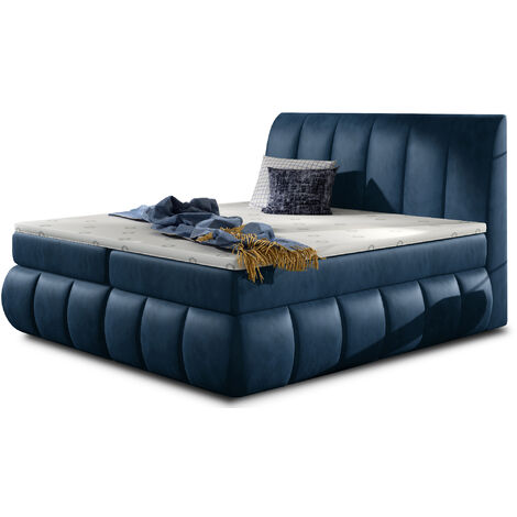 Lit continental velours bleu Florencia-140x200