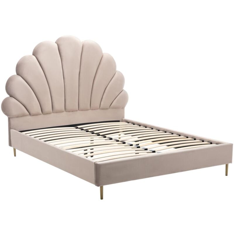 Vente-unique - Lit coquillage 140 x 190 cm - Velours - Beige - livaya