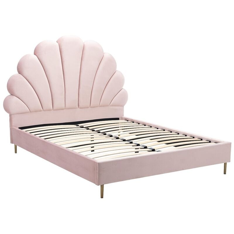 Lit coquillage 160 x 200 cm - Velours - Rose - livaya