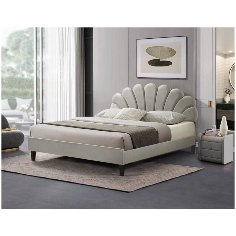 Habitat Et Jardin - Lit coquillage en velours 'Manon' - 160 x 200 cm - Gris