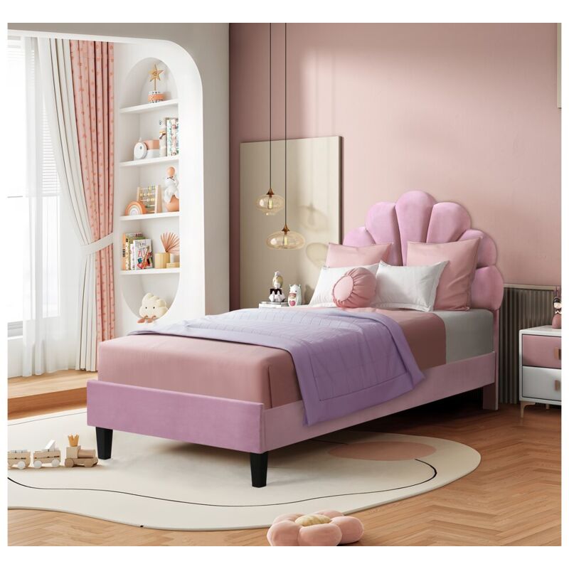 Habitat Et Jardin - Lit coquillage en velours ' Manon ' - 90 x 190 cm - Rose