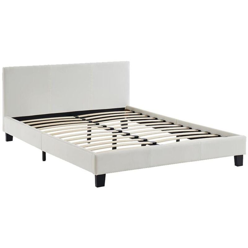 Vente-unique - Lit 140 x 190 cm - Simili - Blanc - cornelius ii