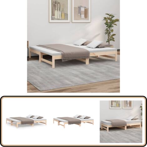 Lit coulissant 2x(75x190) cm Bois de pin massif - Lit De Jour - Canapé-lit - Lit D'appoint - Lit Pliable - Meuble Multifonction